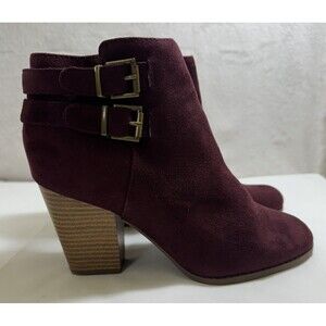 Charlotte‎ Russe Boots Womens 8 Ankle Booties Heels Side Zip Maroon Faux Suede